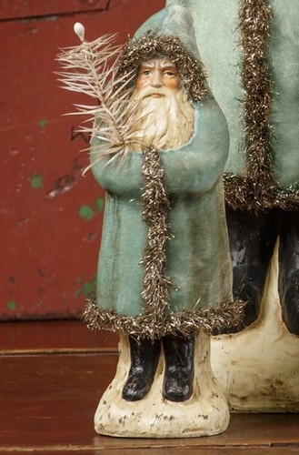 8" Primitive weiche blaue Samt Belsnickle Weihnachtsmann Figur Pappmaché Weihnachten - Bild 2 von 3