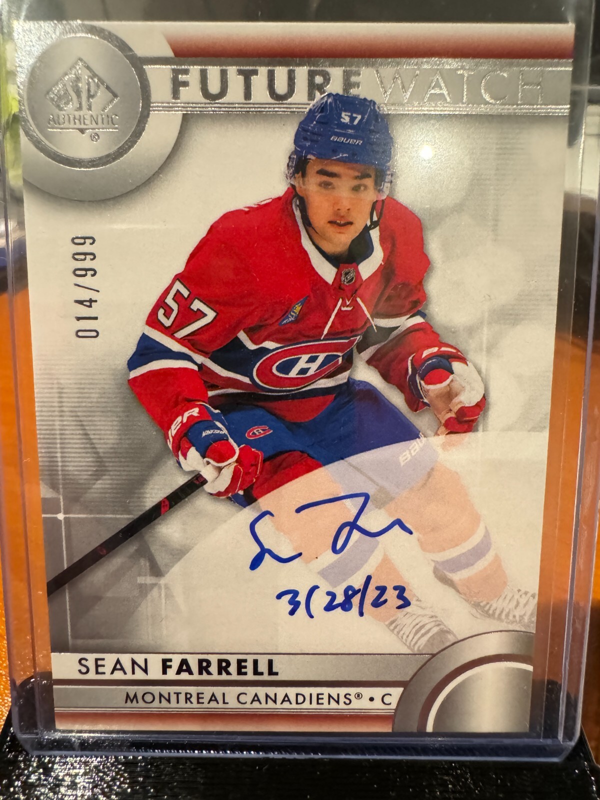 2023-24 SP Authentic Sean Farrell Inscribed Future Watch Rookie Auto /999 RC