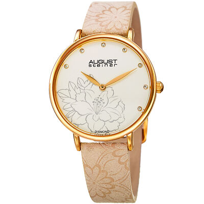 Women's August Steiner AS8242CM Diamond Dial Quartz Flower Embossed Strap Watch