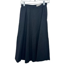 Vintage 100 Pure Wool XS A Line Midi Skirt Charcoal Gray Retro Mod Secretary
