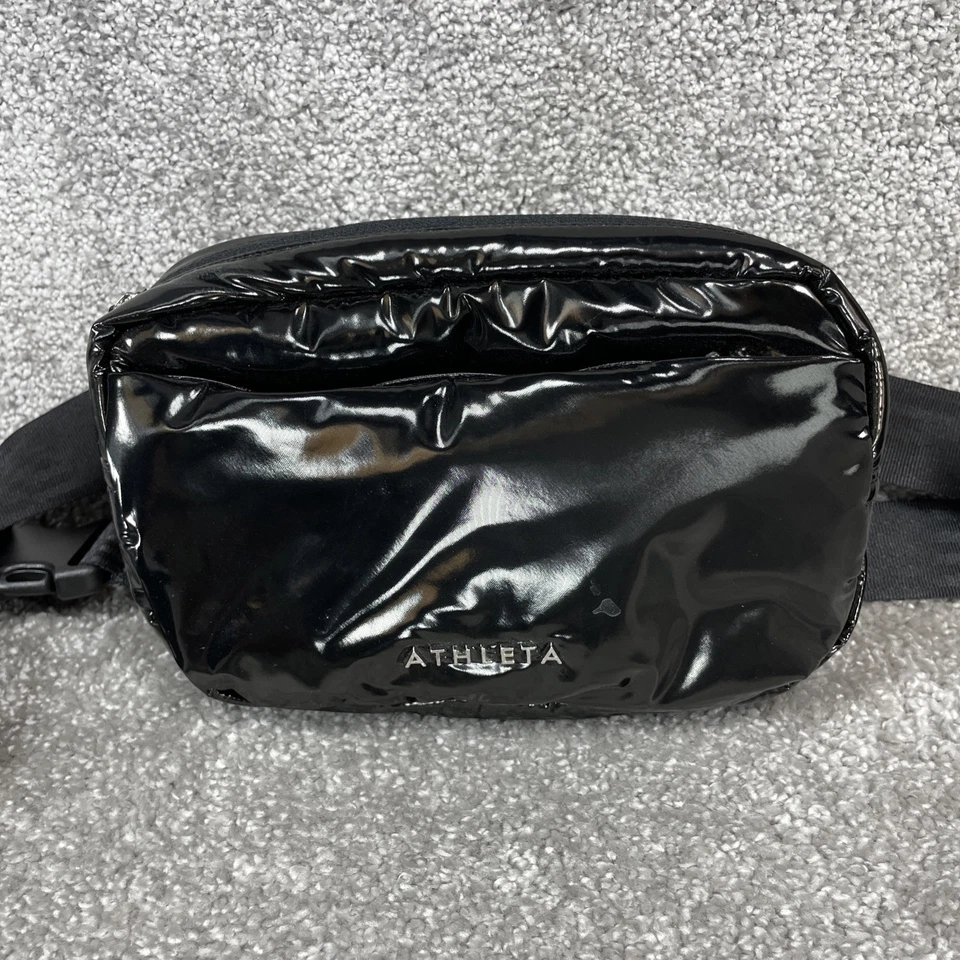 Athleta Bags Women One Size All About Shine Puff Black Leather Travel Large Belt - Image 2 of 4