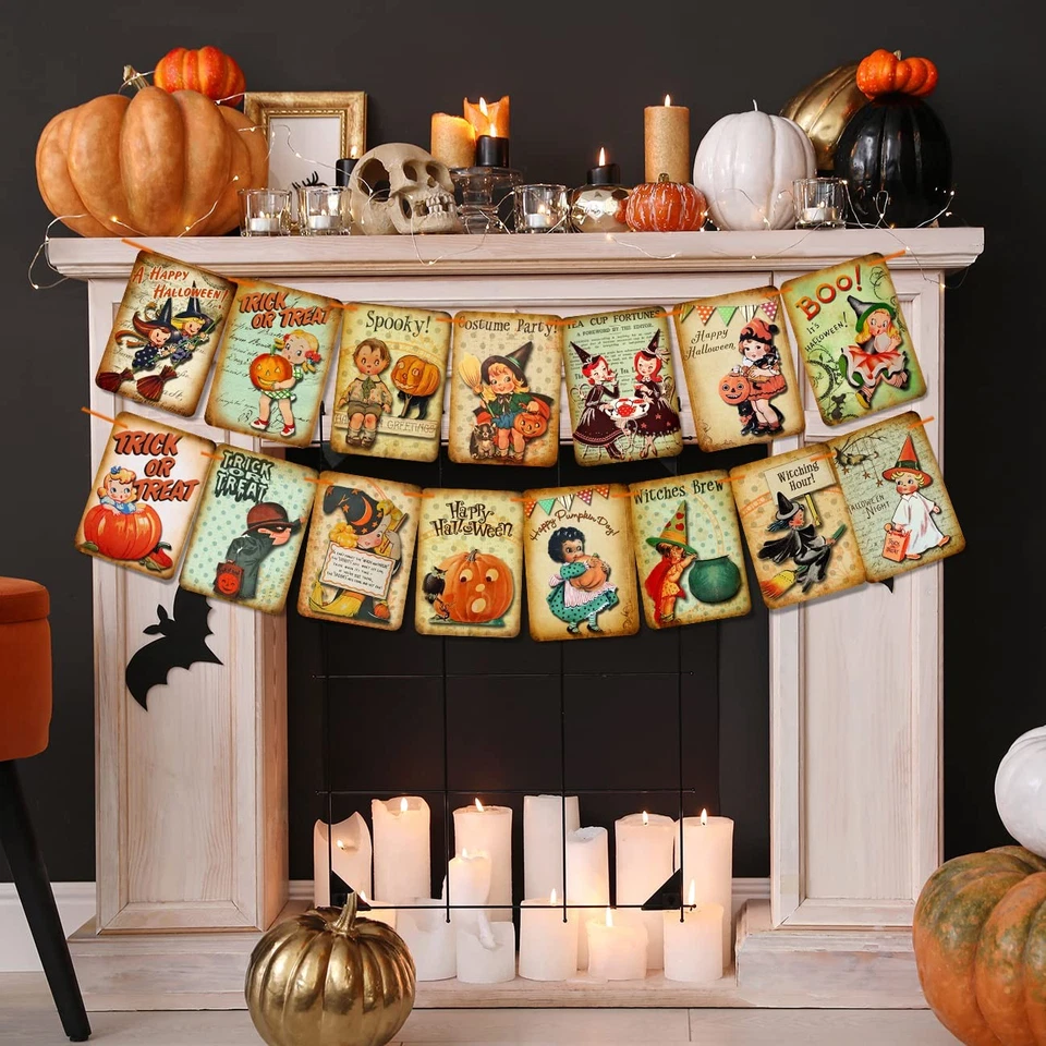 Decoraciones navideñas de Halloween bandera de truco o trato estilo vintage calabaza hal... Foto 4 de 4