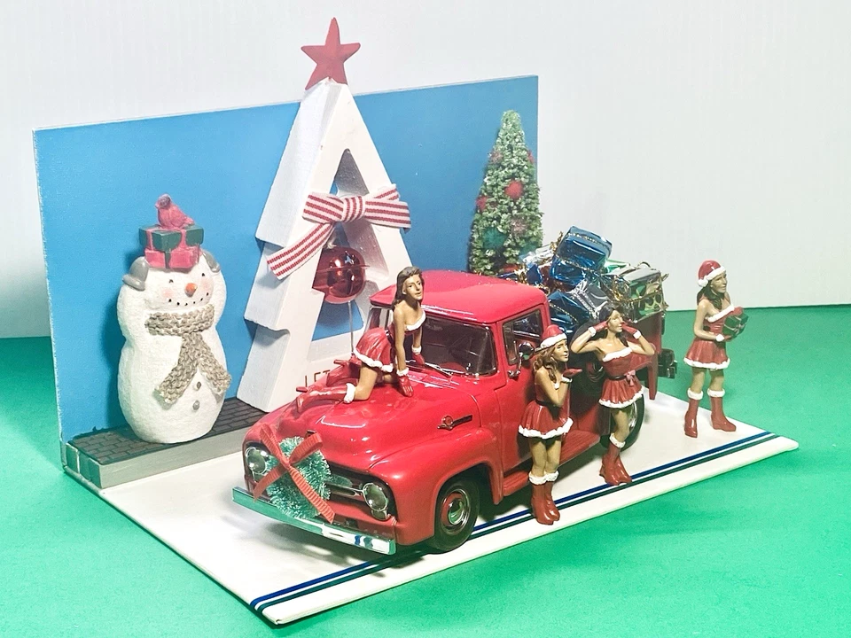 Danbury Mint Ford F-100 Pickup + American Diorama Christmas 4 Santa's Helpers - Image 2 of 4
