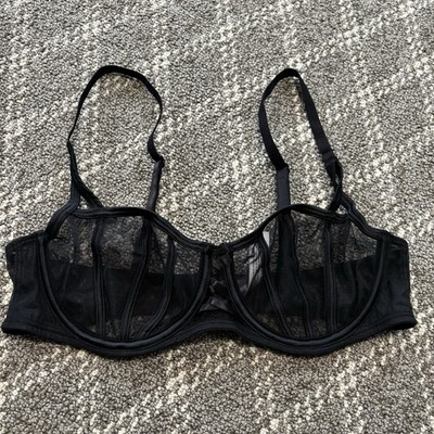 Adore Me Bianca Unlined Balconette bra sheer mesh material satin trim 34B black