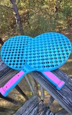 Pair of Vintage Pink Plastic Big Face Checkerbat Racquetball Rackets