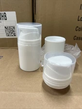 Quantity Of 10,  50 ML White Plastic Airless Pump Dispenser Bottles With Overcap