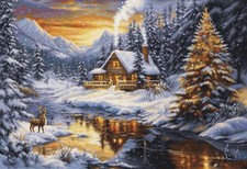 Luca-S Gobelin Stickpackung "Winterabend in den Bergen", Zählmuster, 32x22cm