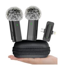 2 Pack Wireless Microphones for iPhone Android - Clip on Mini Microphone for ...