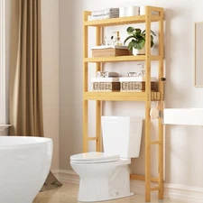 Over The Toilet Storage Cabinet, 3-Tier Bamboo Bathroom Organizers with Adjus...