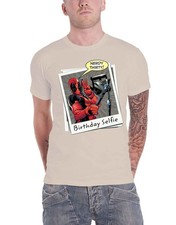 Deadpool T Shirt Birthday Selfie new Official Marvel Comics Mens Ecru