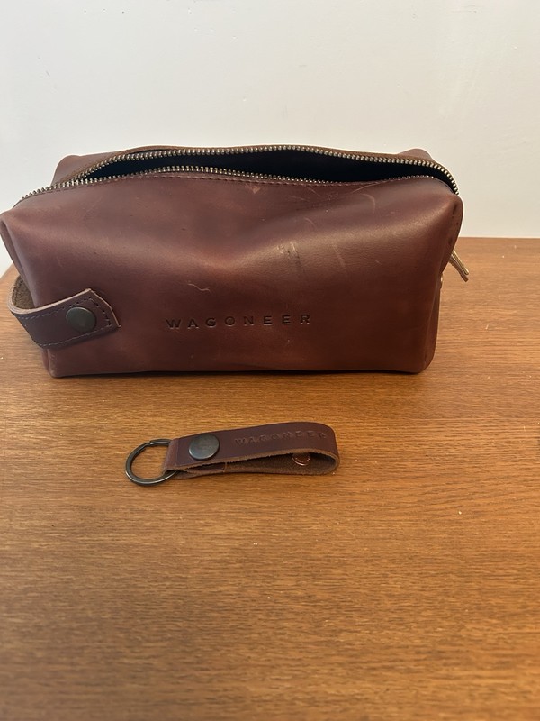 Wagoneer Leather Dopp Kit Men’s Travel Toiletry Bag And Key Chain by Rustico