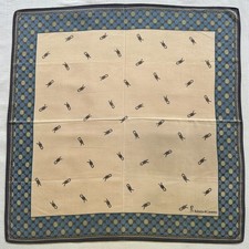 VTG Handkerchief Cream Cotton Knot Pattern Border Blue Lattice Pocket Square 18"