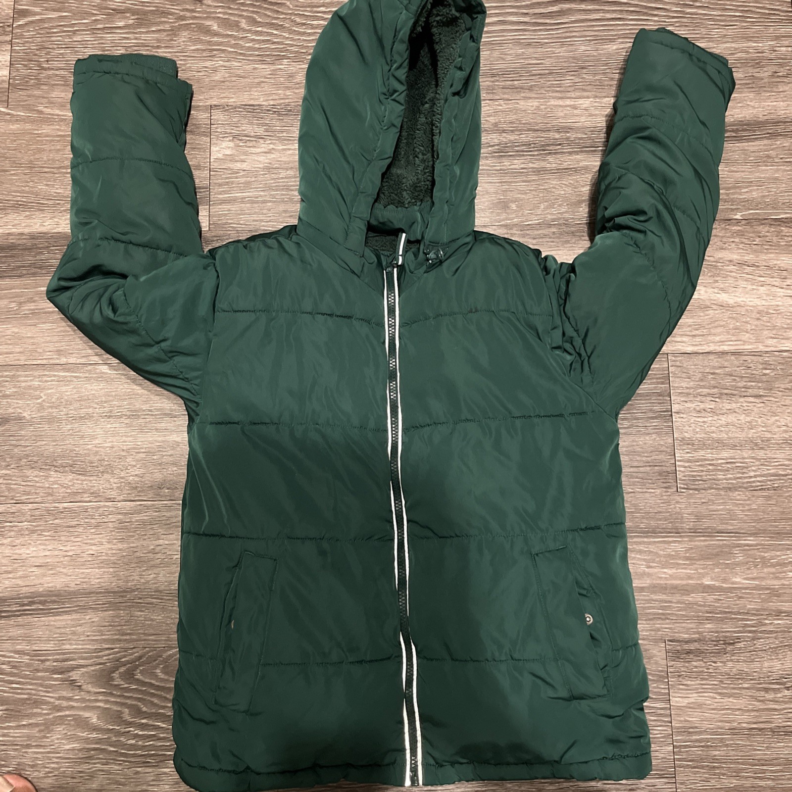 Kids Size L(10/12) Members Mark Green Faux Fur Puffer Jacket Coat