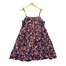 Old Navy Babydoll Mini Dress Size Large Navy Rust Dark Floral Coquette Pockets