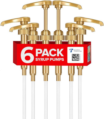 6-Pack Gold Coffee Syrup Pump Dispenser Fits 750ml 25.4oz Bottles
