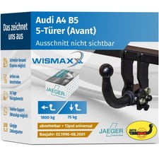 ANHÄNGERKUPPLUNG abnehmbar für Audi A4 Avant B5 96-01 +13pol E-Satz ABE