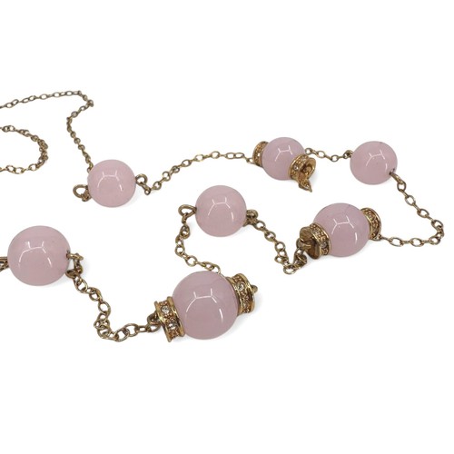 J Crew Statement Necklace Long Layering Goldtone Pale Pink Stone Stations - Picture 7 of 8