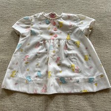 Vintage Handmade Baby Girls Spring Bunny Butterfly Print Dress Pastel White Zip