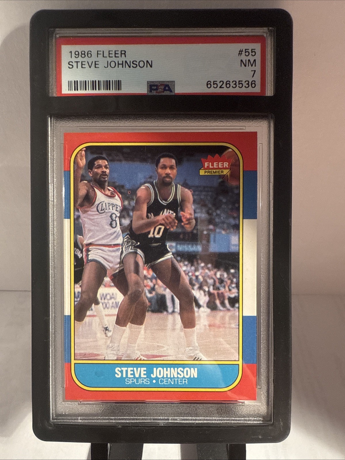 1986 Fleer Steve Johnson Rookie RC #55 PSA 7 NM San Antonio Spurs