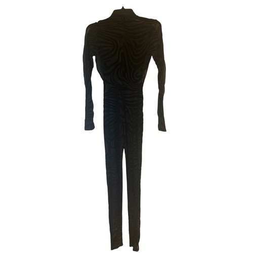 GUC Womens Black Stretchy Catsuit Leotard Lingerie Long Sleeve Semi Sheer Size M - Picture 4 of 6