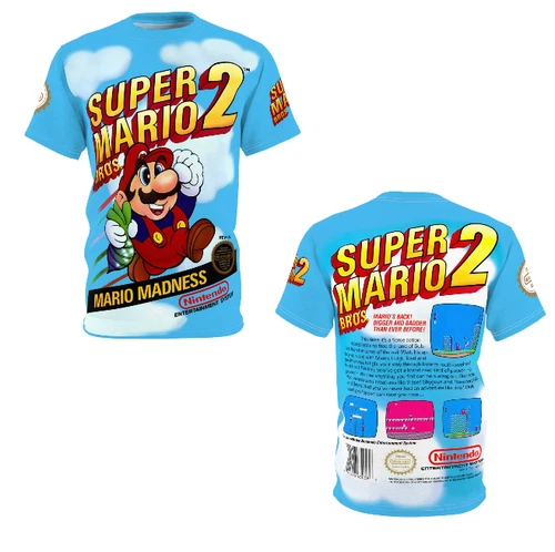 Super Mario Bros. 2 Nes Retro Vintage Nintendo Video Game Cover 3D T-Shirt