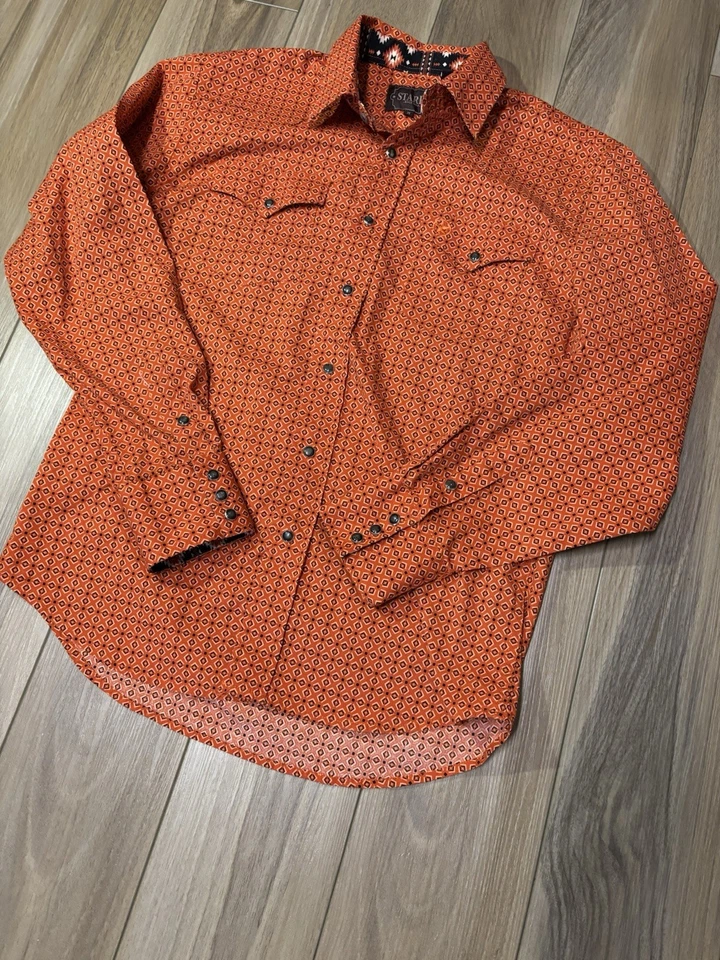 Camisa a Cuadros Starr Western Wear Pearl Snap Vaquero Suroeste Azteca Naranja Talla M Foto 3 de 4