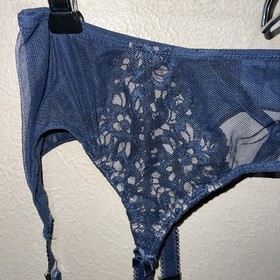 2 Piece Dita Von Teese Lingerie Set - Blue Bra , Garter Belt - Pinup Lace Strap