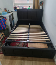 Black Faux Leather Upholstered Single Bed Frame Headboard Footboard Slats