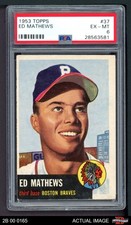 1953 Topps #37 Eddie Mathews Braves DOUBLE-PRINT HOF PSA 6 - EX/MT