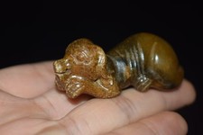 Collection old jade carving wealth dog Feng Shui animal statue amulet pendant