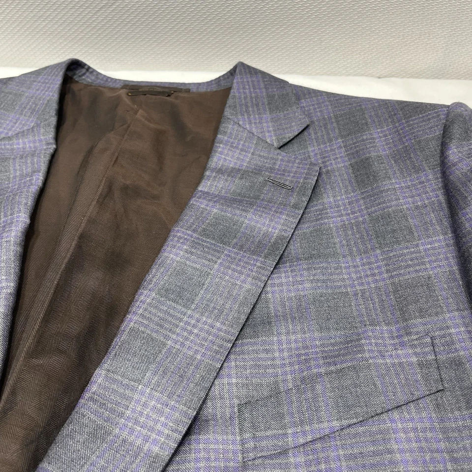 Ermenegildo Zegna XXX Couture Purple Gray Plaid Blazer Mens Size 7-60R 100% Wool - Image 4 of 4