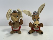 Vintage Set Of 2 Dream Pets Demo Donkey  Gop Elephant Hard Stuffed Plush Dakin