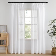 Living Room Curtain 210 cm Long Stores Curtains White Curtains Linen Look Shi...
