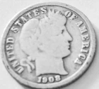 1908-D Barber Silver Dime    FREE Shipping