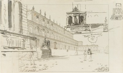 G. GHERARDI (1788-1884), Piazza Pitti, Florenz,  1835, Rad. Biedermeier Architek