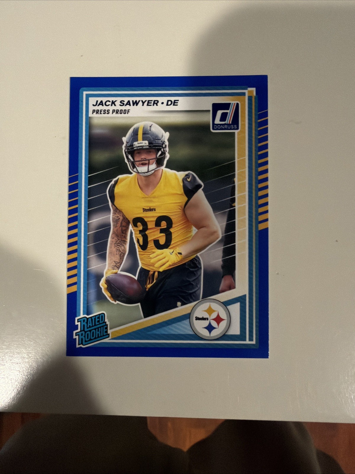 2025 Panini Donruss Jack Sawyer RC Rookie Blue Press Proof #390 Steelers