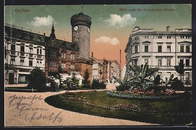 Cottbus, Blick nach der Spremberger Strasse vom Park aus, Ansichtskarte 1919 