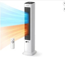 Oscillating Tower Fan and Heater Combo with Remote Control - Heater Fan, White