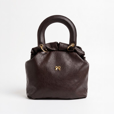 Soft Eco-Leather Top Handle Doctor Bag Purse in Deep Espresso Brown Ruched Secre
