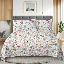 Floral Microfiber Quilt Sets Botanical Lightweight Bedspreads All Season Quilts