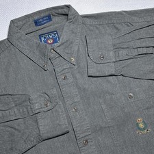 Vintage Chaps Ralph Lauren Button Down Shirt Mens XL Crest Gray Chambray Denim