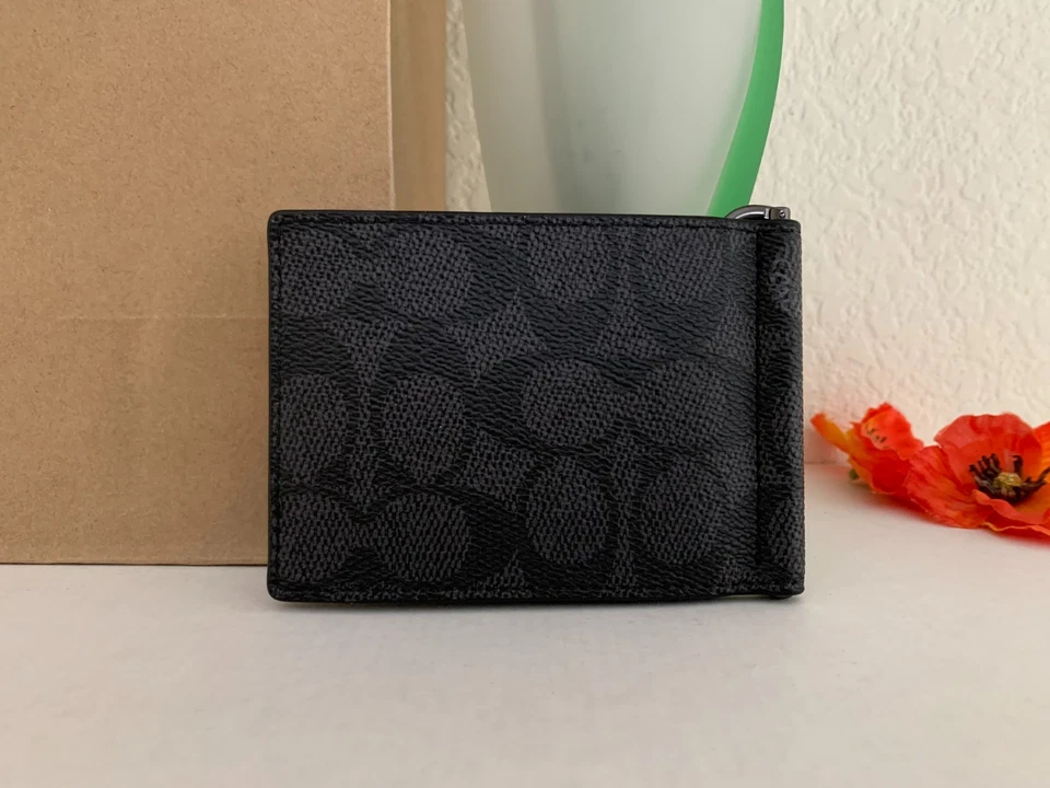 NWT COACH CY059 Slim Money Clip Billfold Wallet In Signature Canvas & Leather - Image 4 of 4