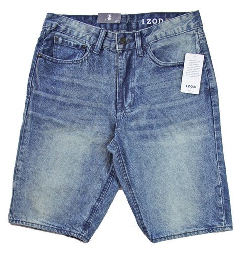 Izod Mens Denim Jeans Shorts 30 Flat Front Slim Fit Casual Pants Blue Wash $50