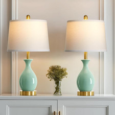 Sage Green Ceramic Table Lamps Set of 2 with LED Bulbs for Bedroom  Living Room
