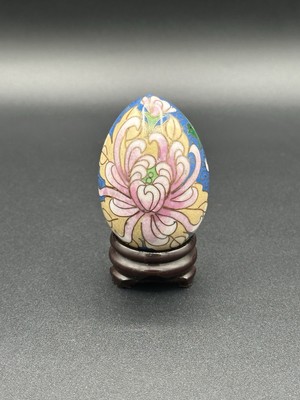 Vintage Asian Cloisonné Egg with Chrysanthemum & Jade Color Sparrow 3 