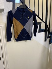 Next Boy Button Collar Knit Jumper Navy Mustard 8 Years 100% Cotton