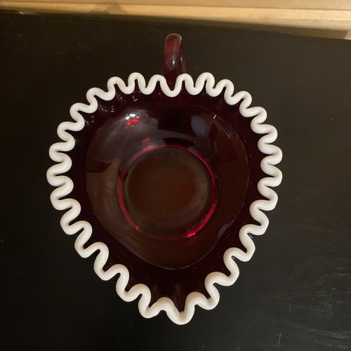Rare Fenton Ruby Red Snow Crest Heart !