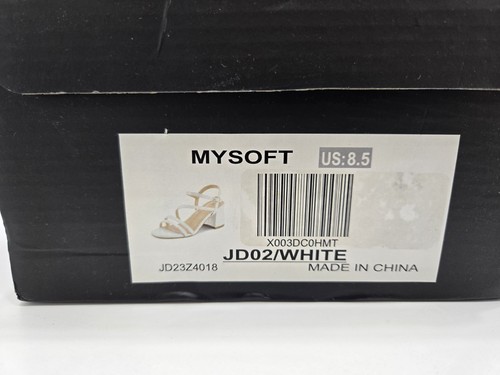 mysoft Damen Riemchen niedrig klobiger Blockabsatz Sandalen offene Zehenpartie elegant-weiß Gr. 8,5 - Bild 12 von 12