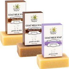 Southern Natural Goat Milk Soap Bar Oatmeal Milk Honey, Lavender, Honey A...
