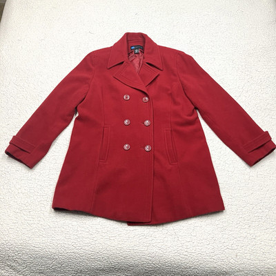 Relativity Wool Pea Coat Women's Size XL Red Long Button Up Dress Formal
